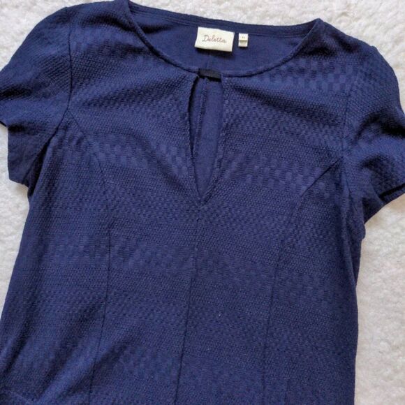 Anthropologie Deletta Top Navy Blue Keyhole Soledad Sheer Chiffon Lagenlook XS - Picture 4 of 6